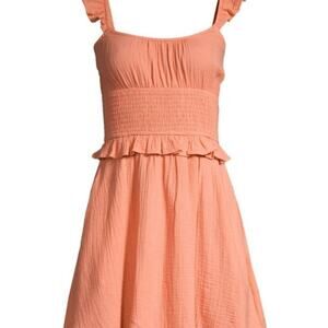 SOCIALITE Crinkled Smocked Mini Dress Size Small Color Coral NWT